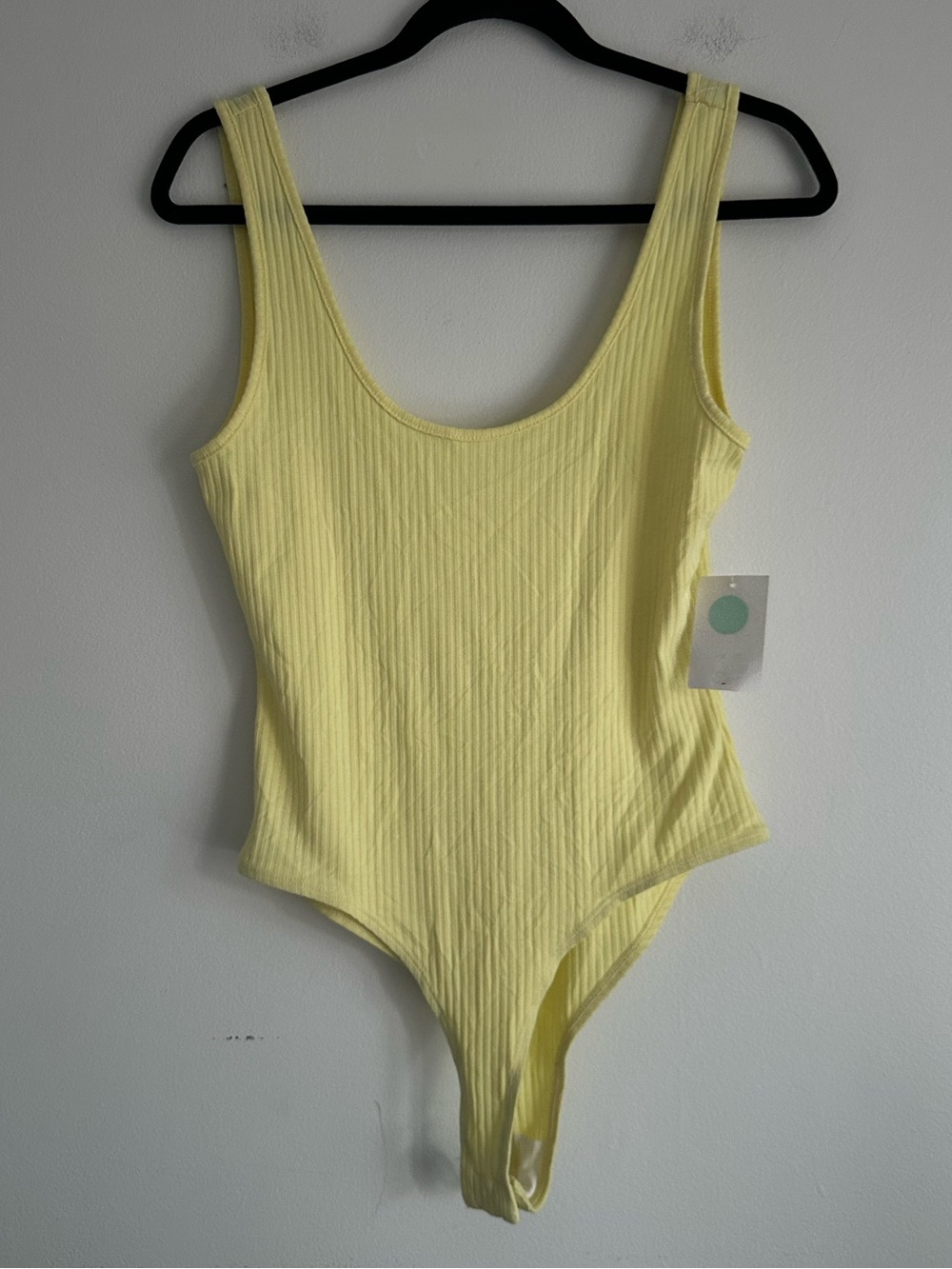 NWT Avec Les Filles Butter Yellow Tank Top Ribbed Scoop Bodysuit Size Medium